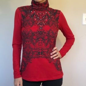 RxB red turtle-neck blouse